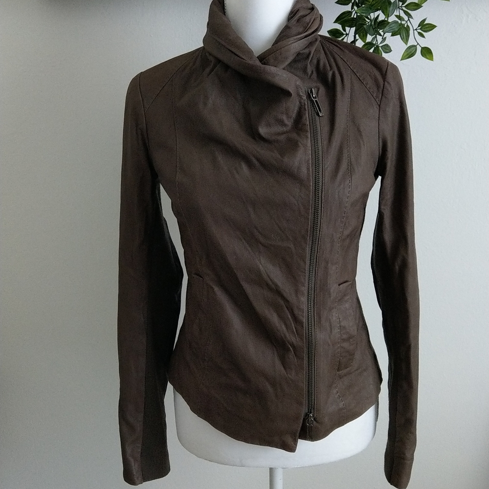 Vince brown leather moto jacket